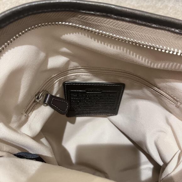 Coach Signature Crossbody Shoulder Bag Womens Brown Khaki Chain Leather Trim - Picture 11 of 12